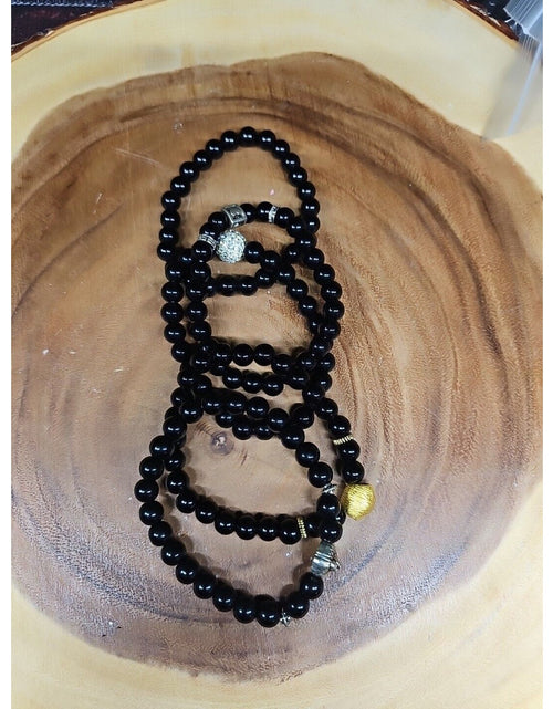 Load image into Gallery viewer, Natural Obsidian Stone Bracelets 5pc Set
