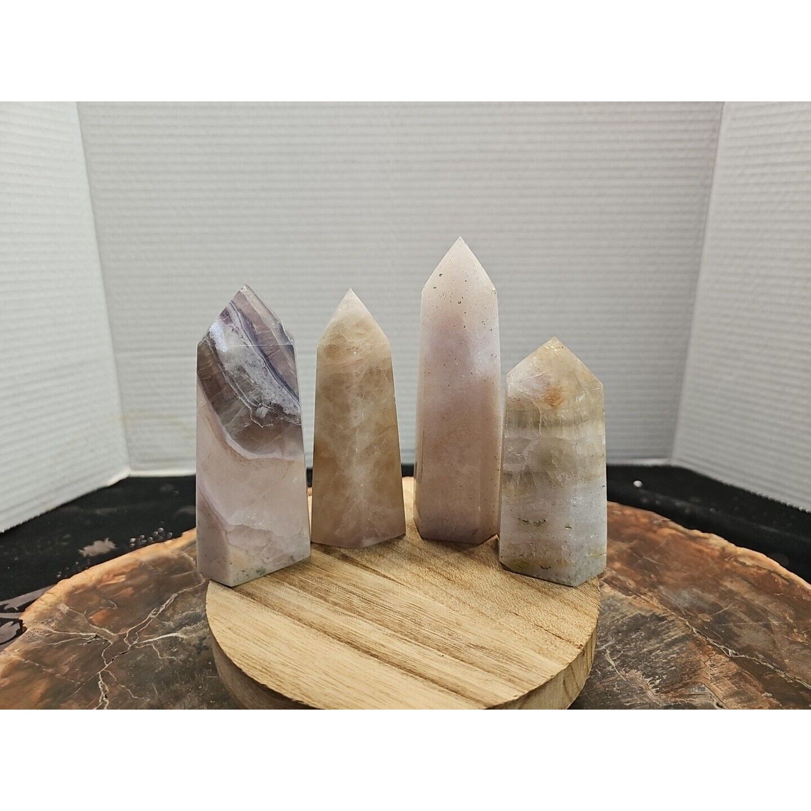 4Pcs Natural Rainbow Fluorite Quartz Crystal Point Tower Polished Healing