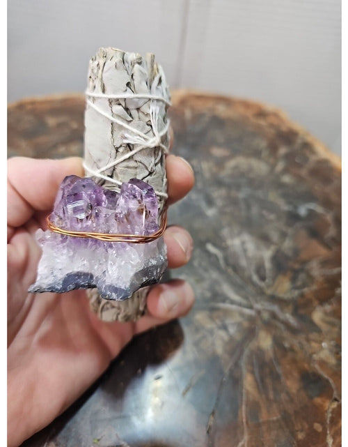 Load image into Gallery viewer, Sage wrapped crystal W/ Huge Amethyst Quartz Healing
