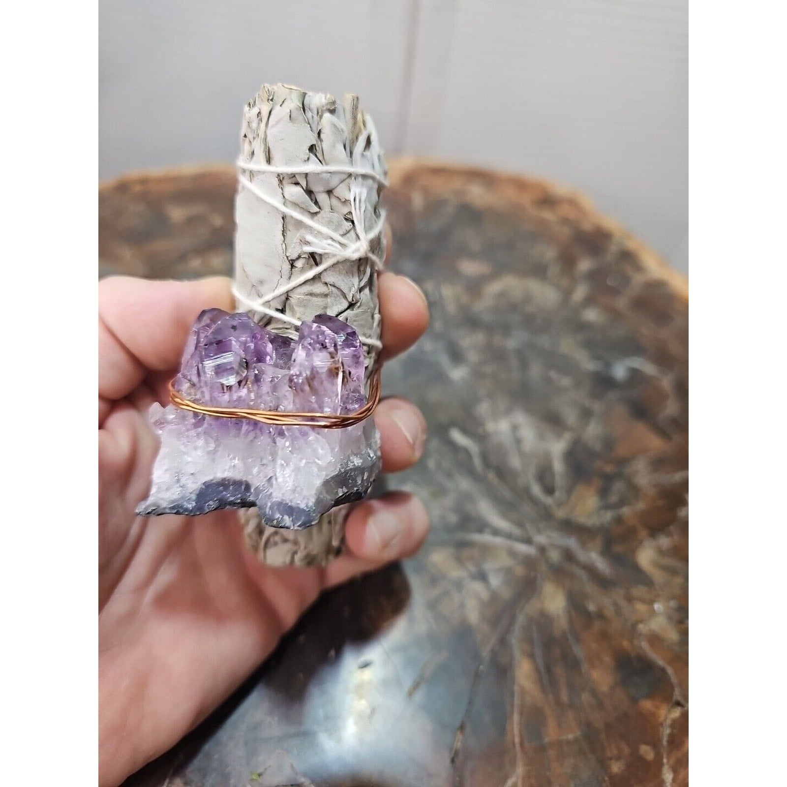 Sage wrapped crystal W/ Huge Amethyst Quartz Healing