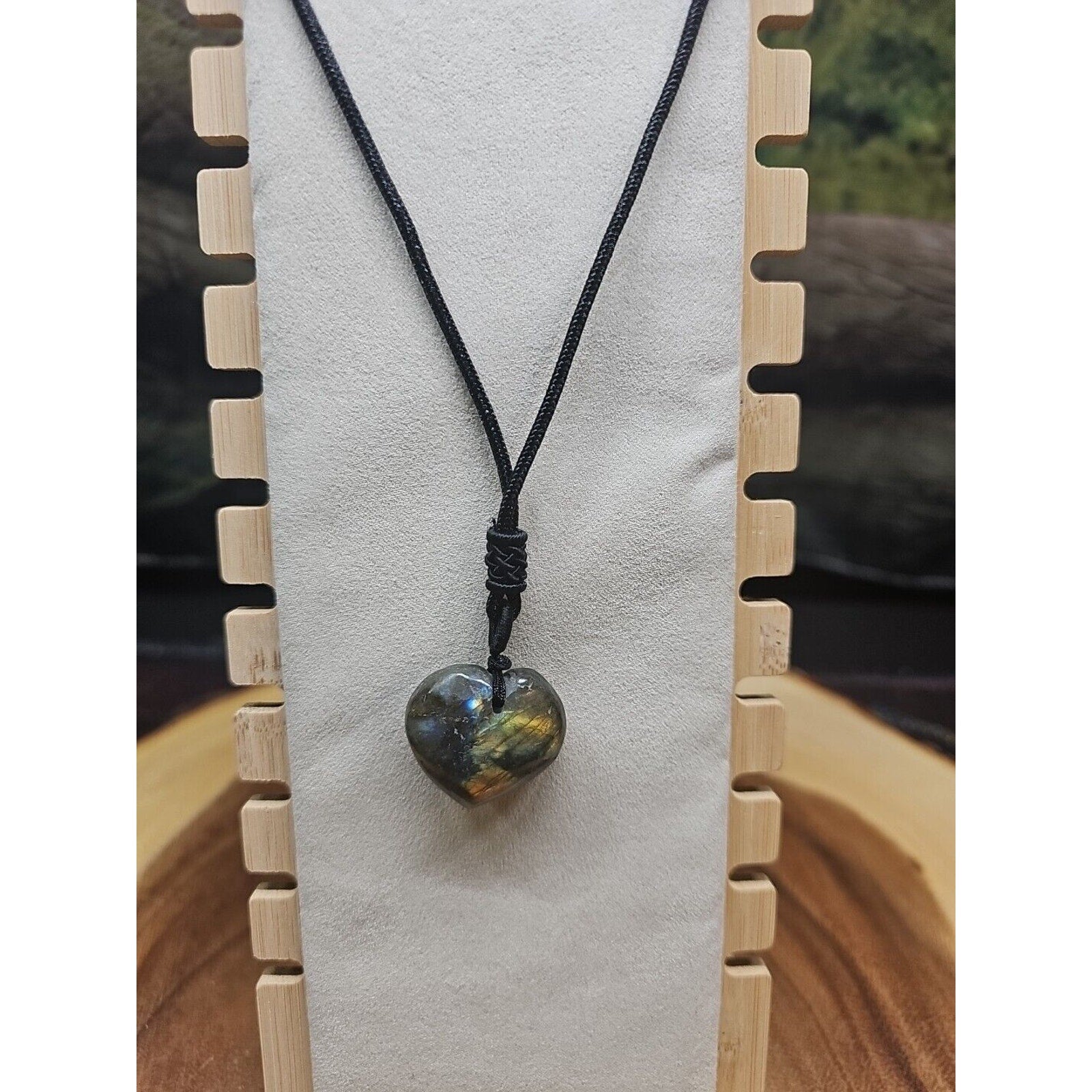 Labradorite Cord Necklace Healing/Protection Heart