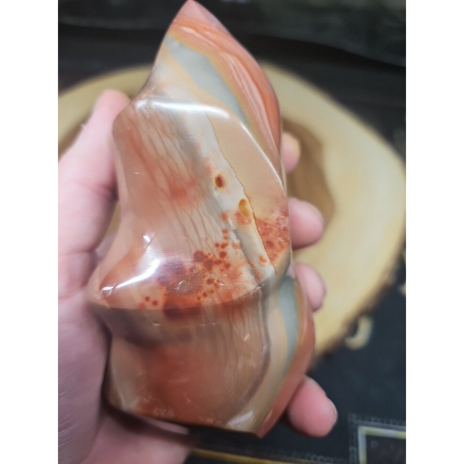 1.15LB 1Pcs Natural Polychrome Ocean Jasper Crystal Flame Point Carved Healing