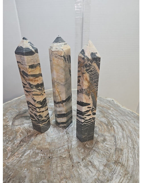 Load image into Gallery viewer, 3.47LB 3Pcs Natural Zebra Rock Jasper Crystal Point Tower Healing Sinkiang
