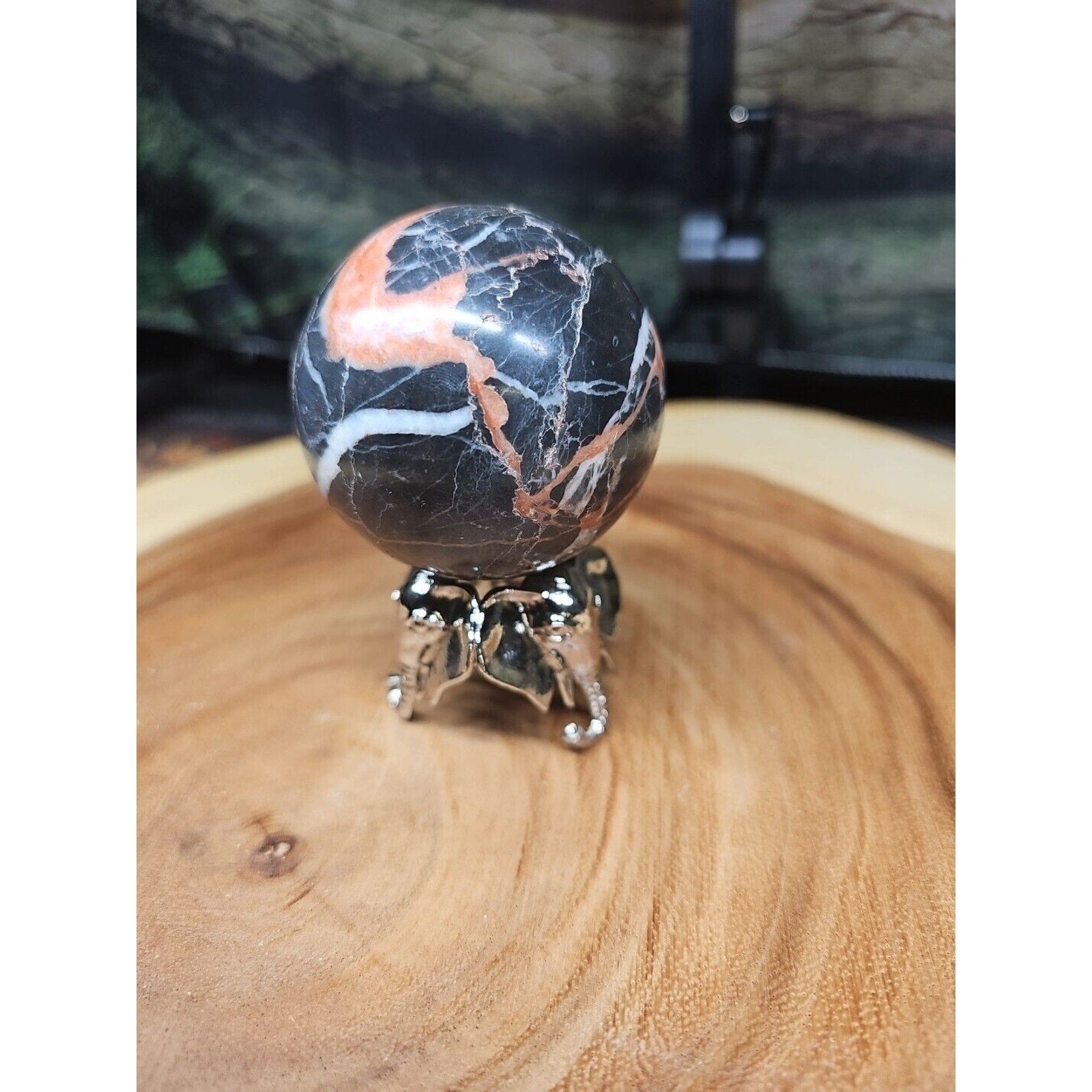 Ocean Jasper Sphere .75lbs 58mm. W/ Elephant Stand