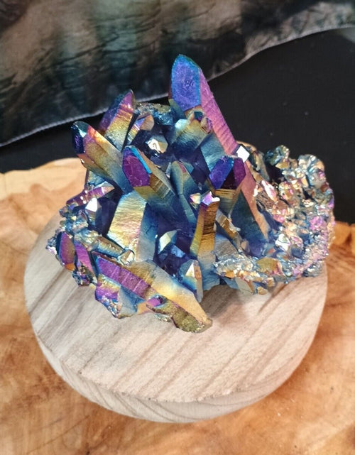 Load image into Gallery viewer, 1.27 Lb Rainbow Aqua Aura Quartz Crystal Cluster Points Titanium Coating
