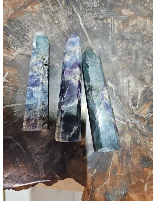 Load image into Gallery viewer, 440g 3pcs Natural Rainbow Fluorite Quartz Crystal Point Tower Polished Healing
