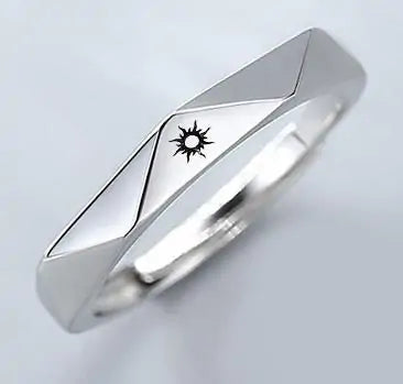 Load image into Gallery viewer, Minimalist Silver Sun Moon Adjustable Ring - Couple Engagement Jewelry
