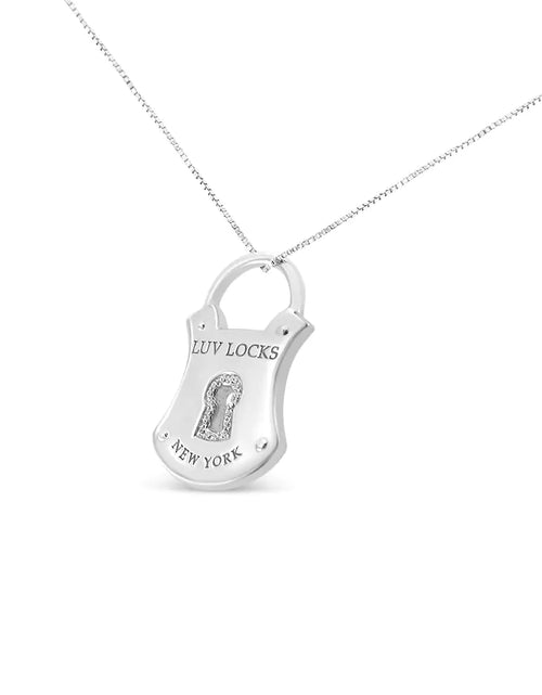 Load image into Gallery viewer, .925 Sterling Silver 1/10 Cttw Diamond Lock Pendant 18&quot; Necklace (H-I Color, I1-I2 Clarity)
