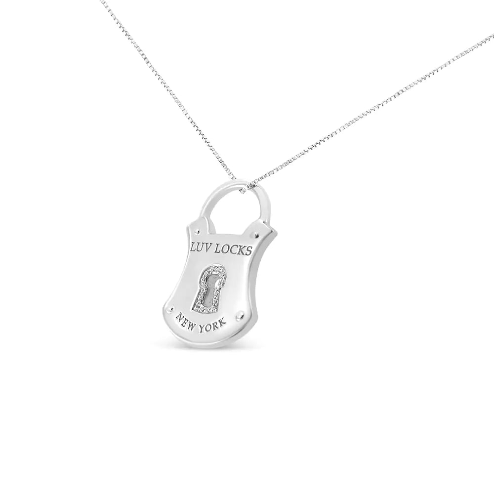 .925 Sterling Silver 1/10 Cttw Diamond Lock Pendant 18" Necklace (H-I Color, I1-I2 Clarity)