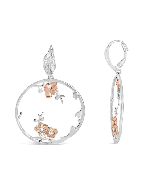 Load image into Gallery viewer, Rose Gold Plated .925 Sterling Silver 1/10 Cttw Diamond Floral Hoop Earrings (I-J Color, SI1-SI2 Clarity)
