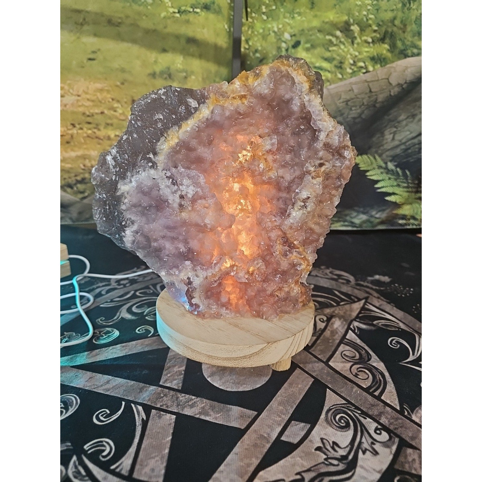 11.9LB Natural fluorite quartz crystal Cluster specimen W/led Back Light Stand