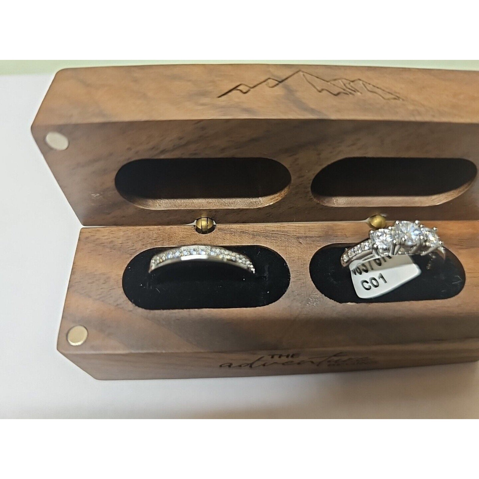 Engagement Ring Set Diamonds Brass/ Silver Plated W/case