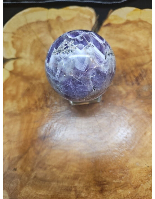 Load image into Gallery viewer, Amethyst Sphere 65mm W/Glass Stand 1lb
