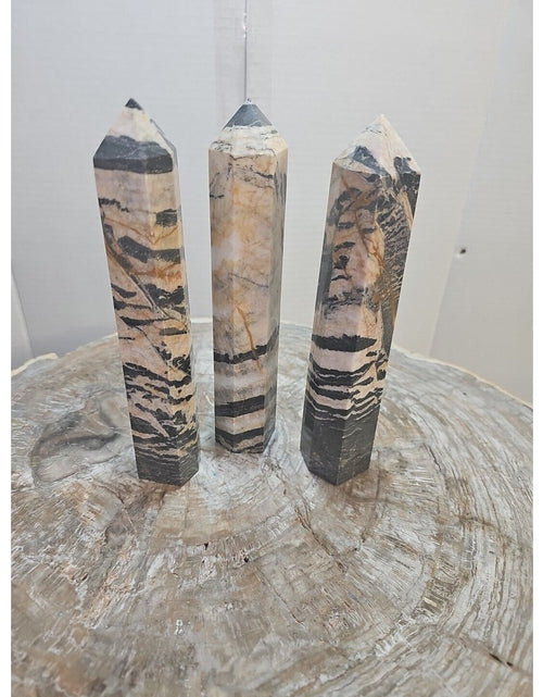 Load image into Gallery viewer, 3.47LB 3Pcs Natural Zebra Rock Jasper Crystal Point Tower Healing Sinkiang
