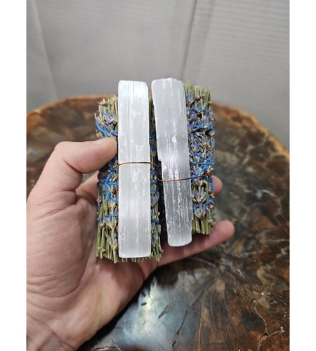 2 Lavender wrapped crystal W/ Huge White Selenite Healing