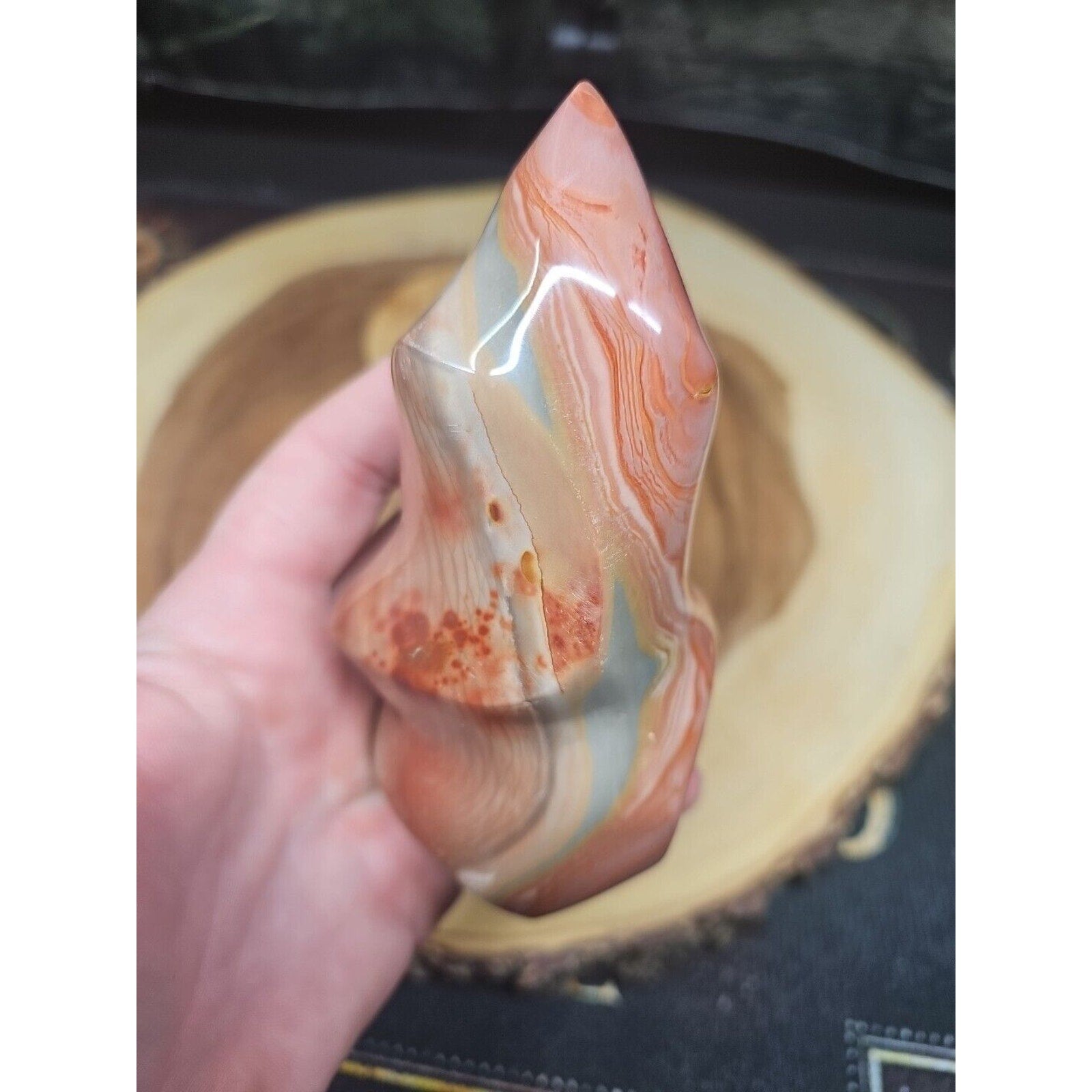 1.15LB 1Pcs Natural Polychrome Ocean Jasper Crystal Flame Point Carved Healing