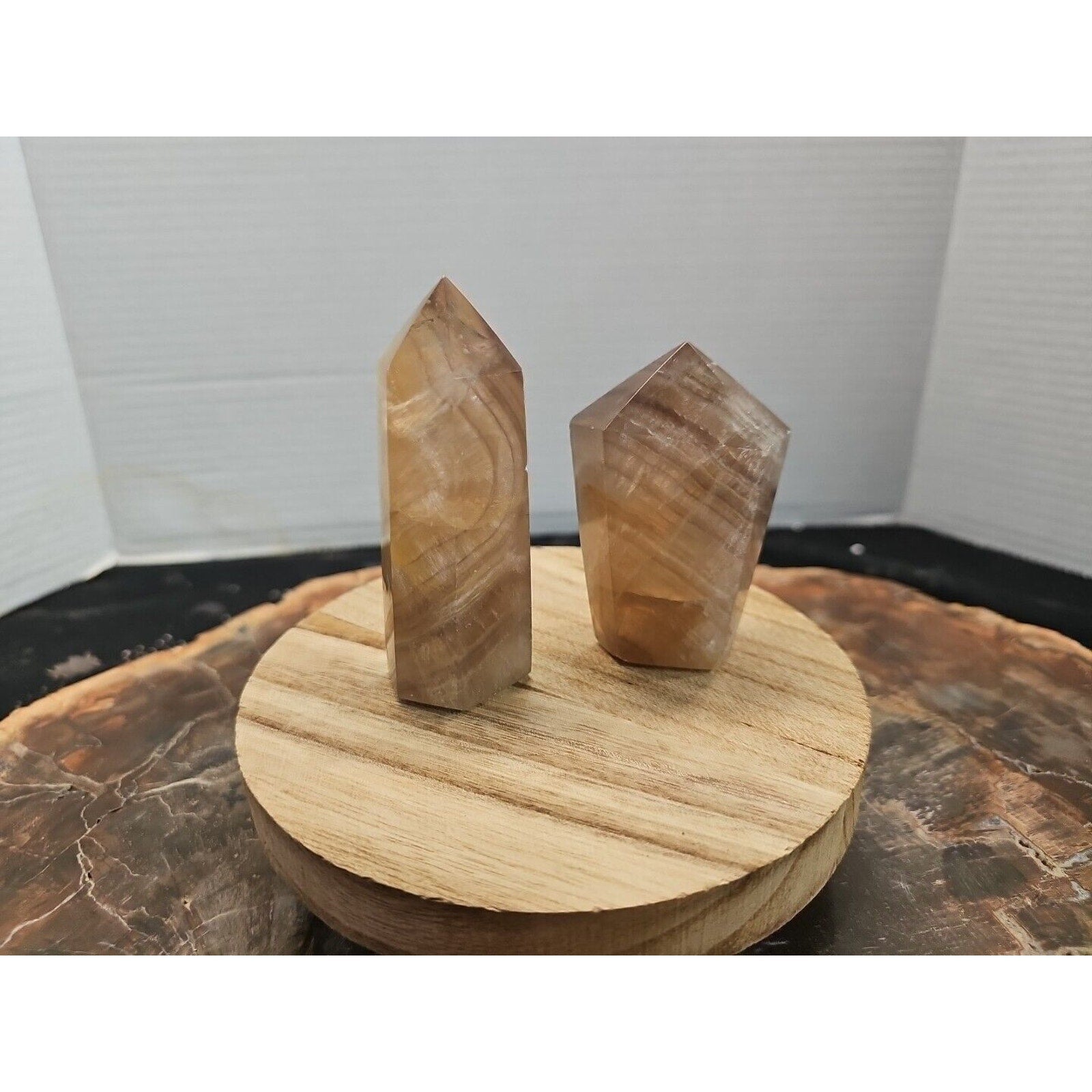 2Pcs Natural Rainbow Fluorite Quartz Crystal Point Tower Polished Healing