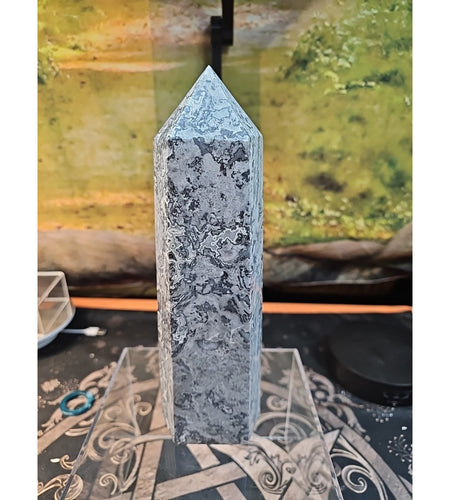 4.83lb 10in Tall Crazy Lace Jasper Crystal Point Tower Healing