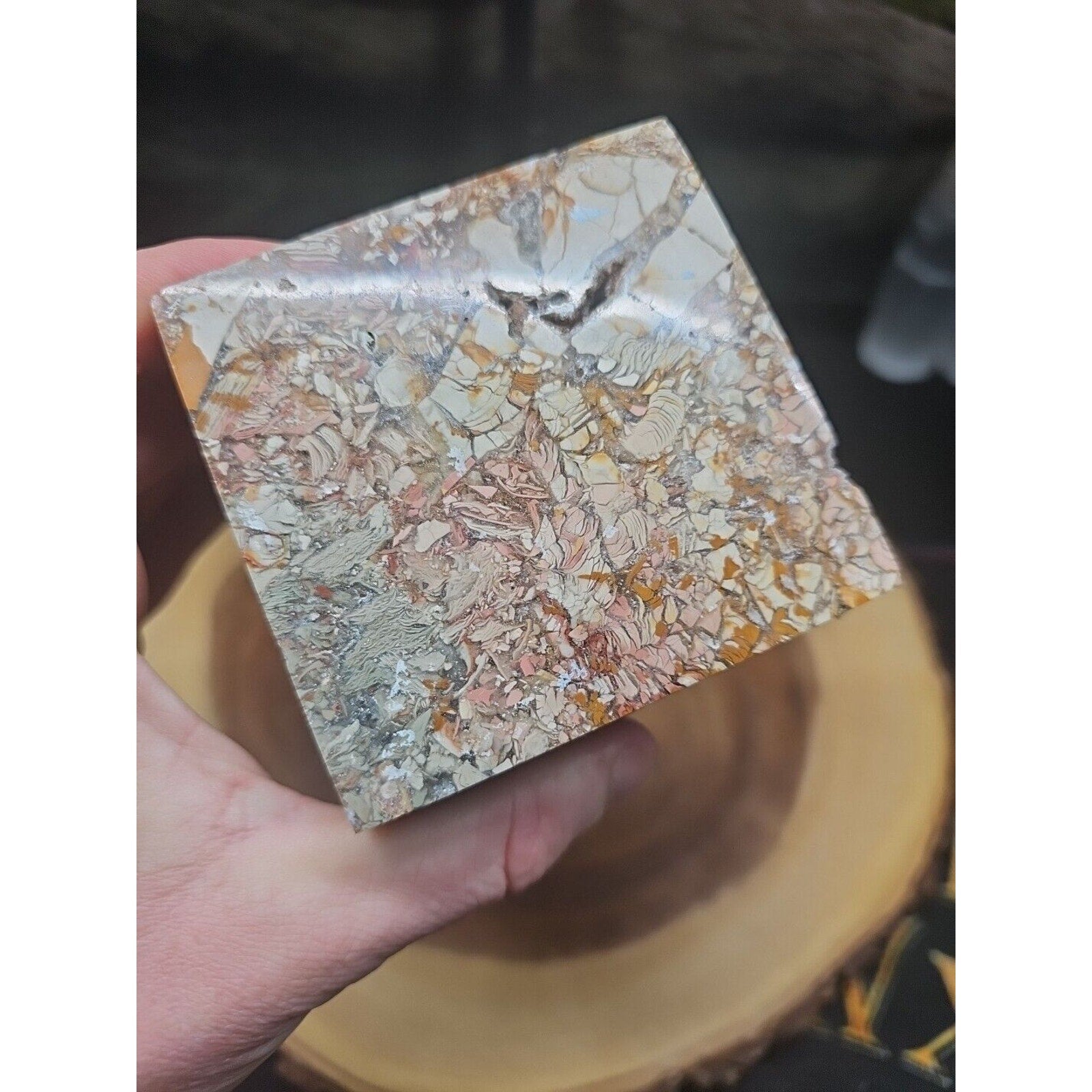 2.83LB 1Pcs Natural Ocean Jasper Onyx Quartz Crystal Geode Square Heptahedron