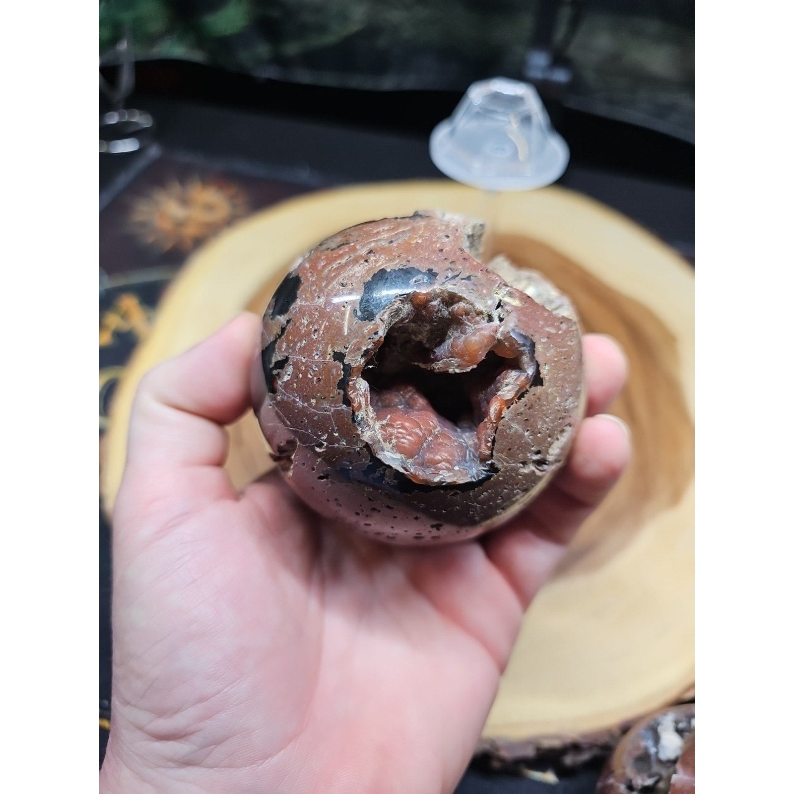 1.17LB Natural Vesuvianite Agate Carnelian Crystal Geode Sphere Ball Healing