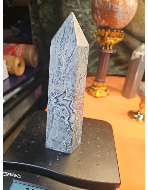 Load image into Gallery viewer, 3.81LB 1Pcs Natural Gray Crazy Lace Jasper Crystal Point Tower Healing

