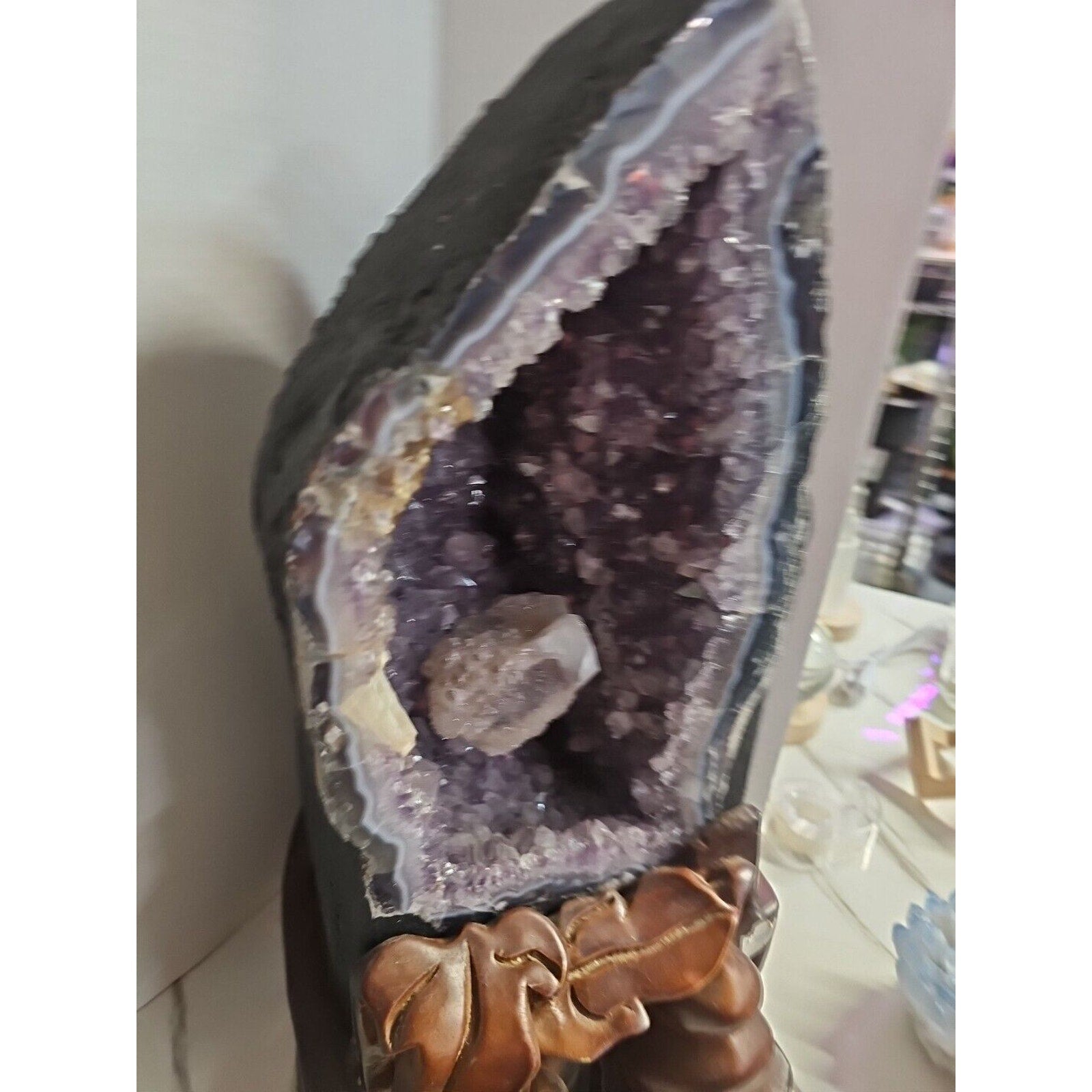 31.42LBNatural amethyst geode quartz cluster crystal specimen healing +stand