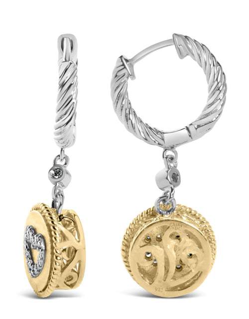 Load image into Gallery viewer, 18K Yellow Gold Plated .925 Sterling Silver 1/8 Cttw Diamond Heart Medallion Drop and Dangle Earring (I-J Color, SI1-SI2 Clarity)
