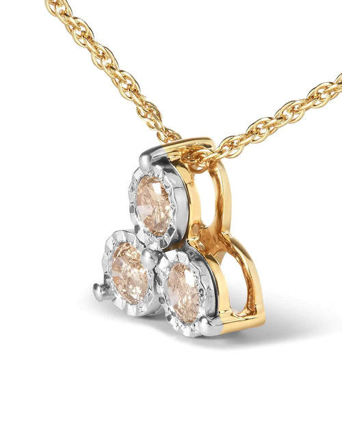 Load image into Gallery viewer, 14K Yellow Gold Plated .925 Sterling Silver 1/4 Cttw Diamond 3 Stone Trio 18&quot; Pendant Necklace (J-K Color, I1-I2 Clarity)
