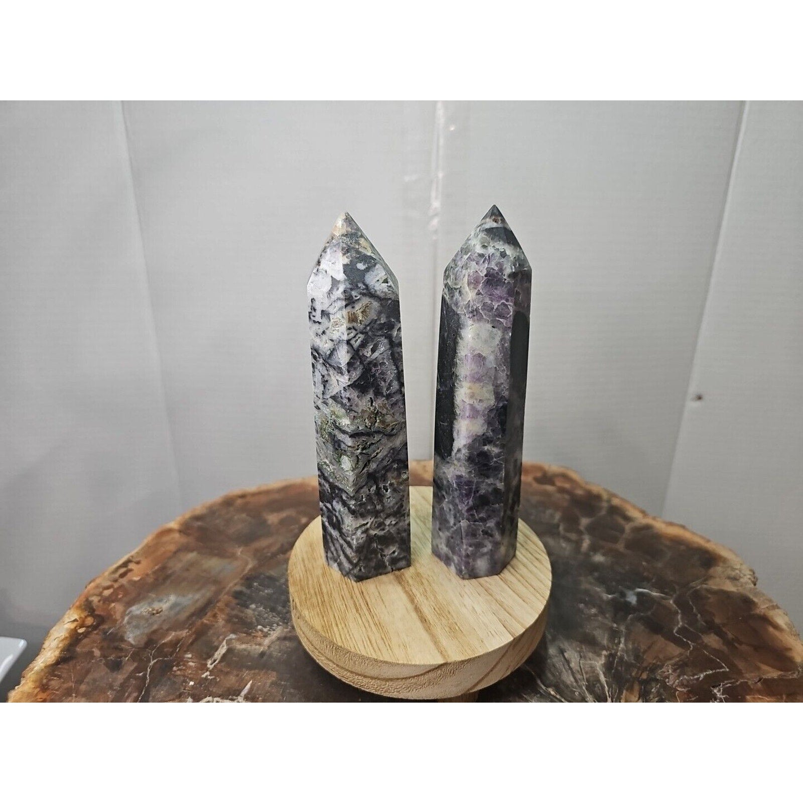 2Pcs Natural Purple Fluorite Quartz Crystal Point Tower Polished