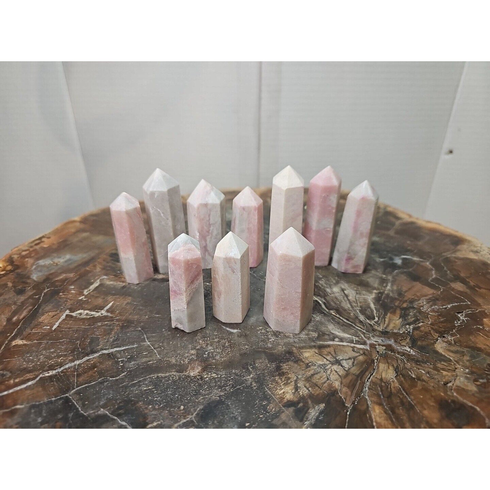 10Pcs Natural Pink Opal Crystal Gem Stone Point Tower Healing Angel Skin