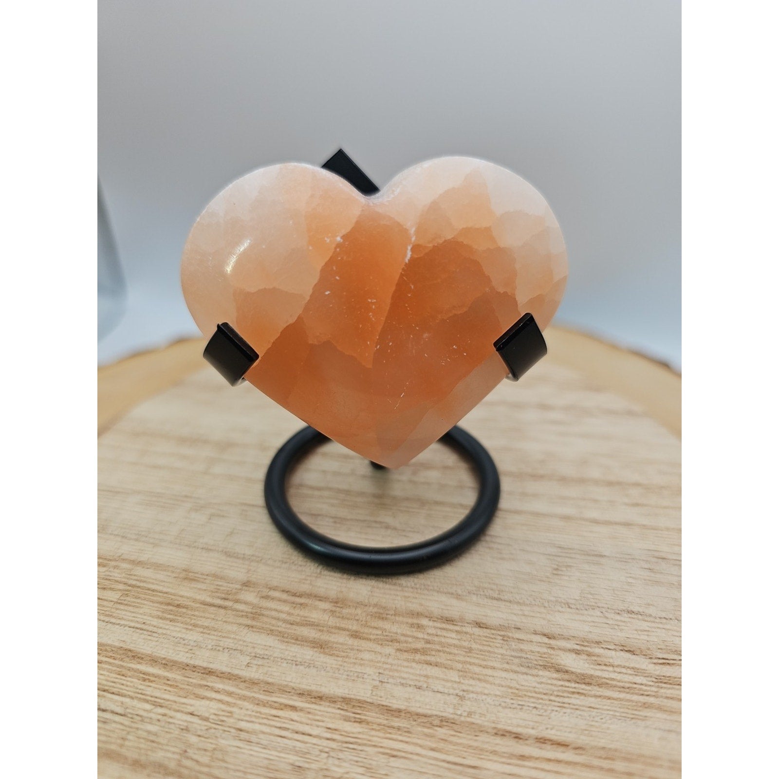 Peach Selenite Palm Stone W/stand 1each