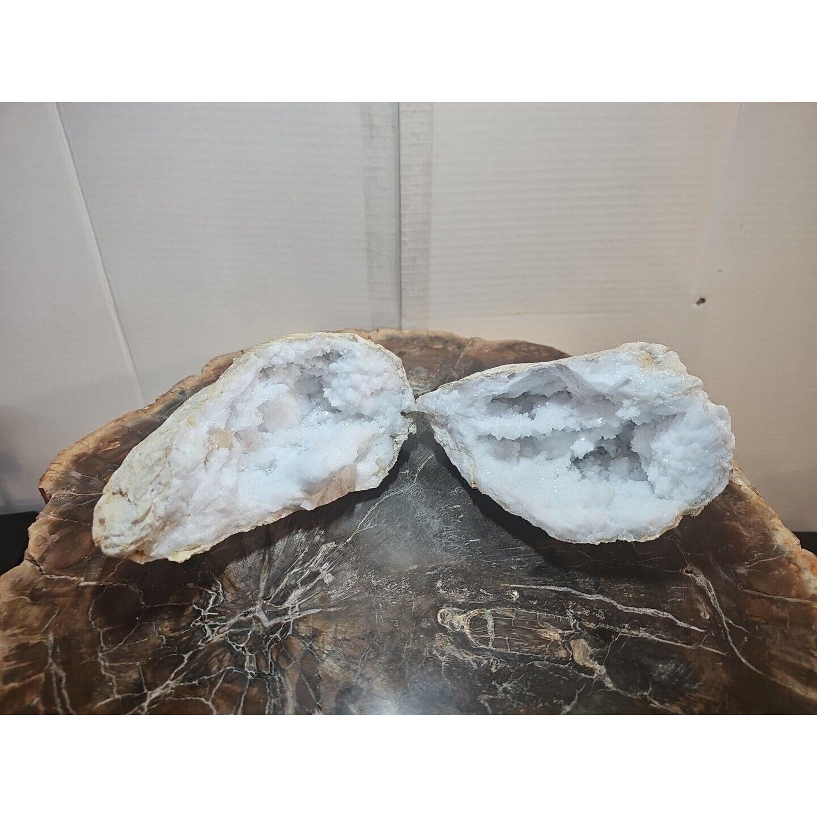 3.88lbs Large Pair Geode Crystal Moroccan Quartz W /Stand