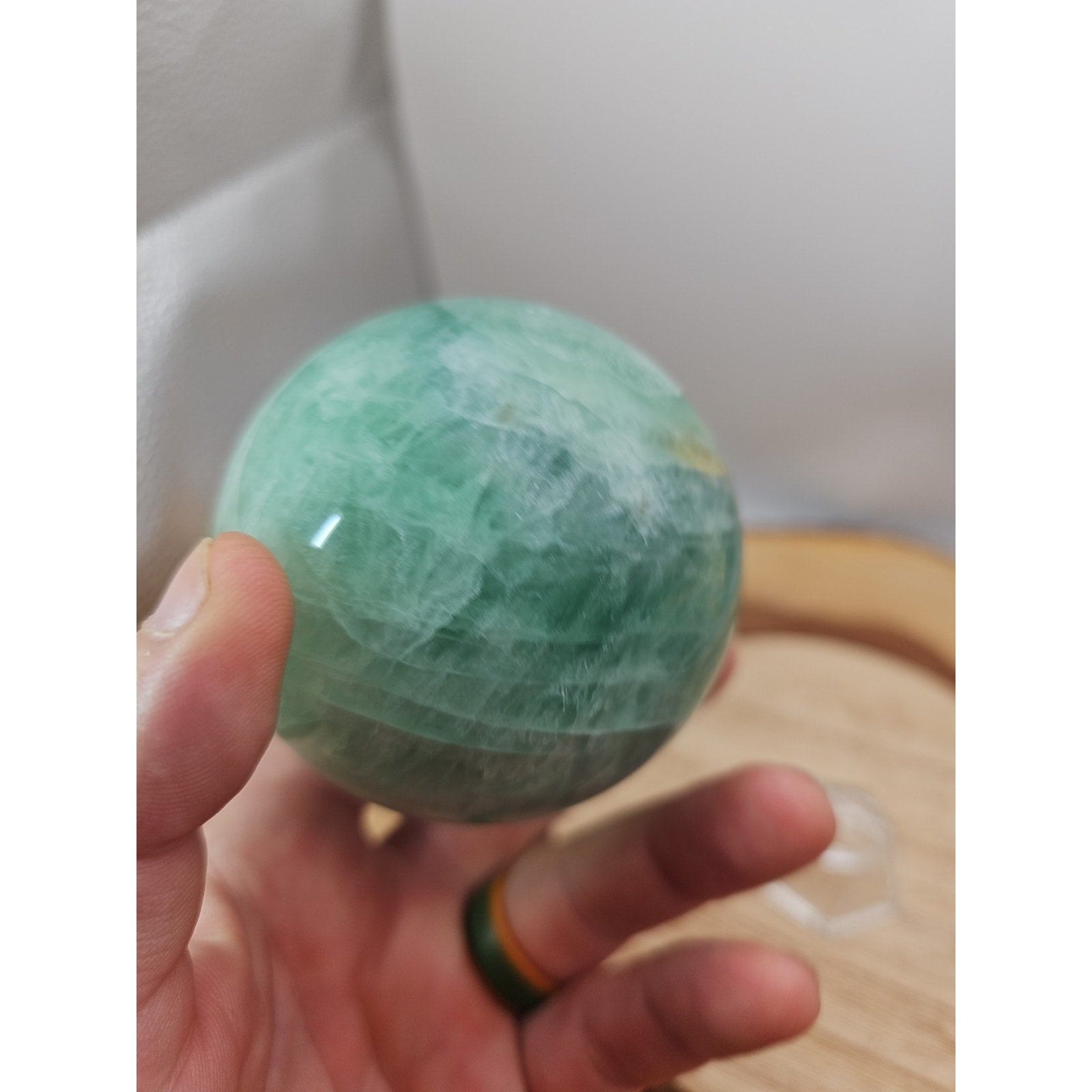 1.43lb Natural Rainbow Fluorite Quartz Crystal Sphere Ball Polished