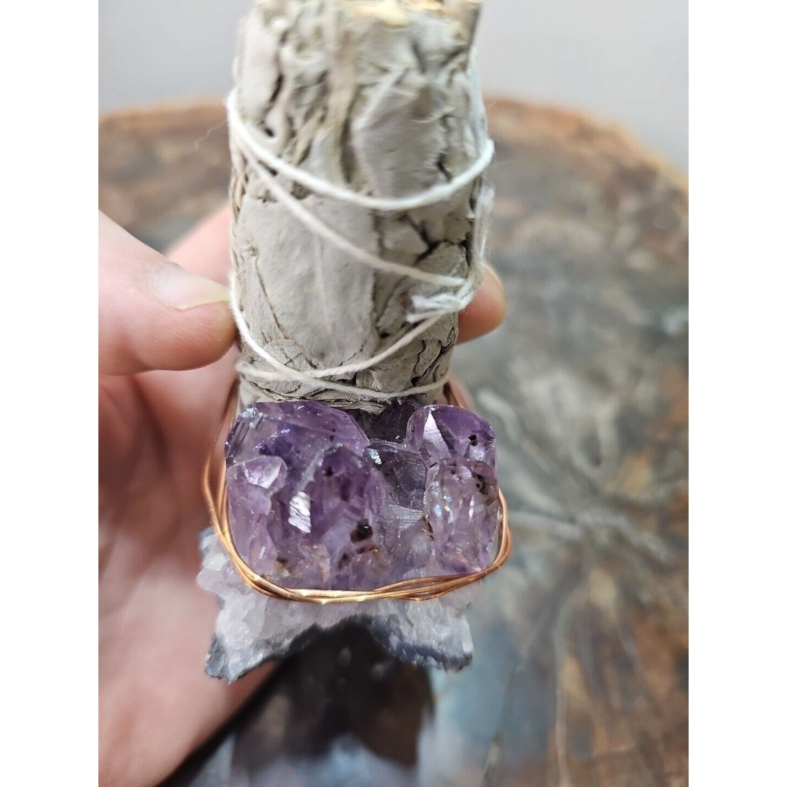 Sage wrapped crystal W/ Huge Amethyst Quartz Healing