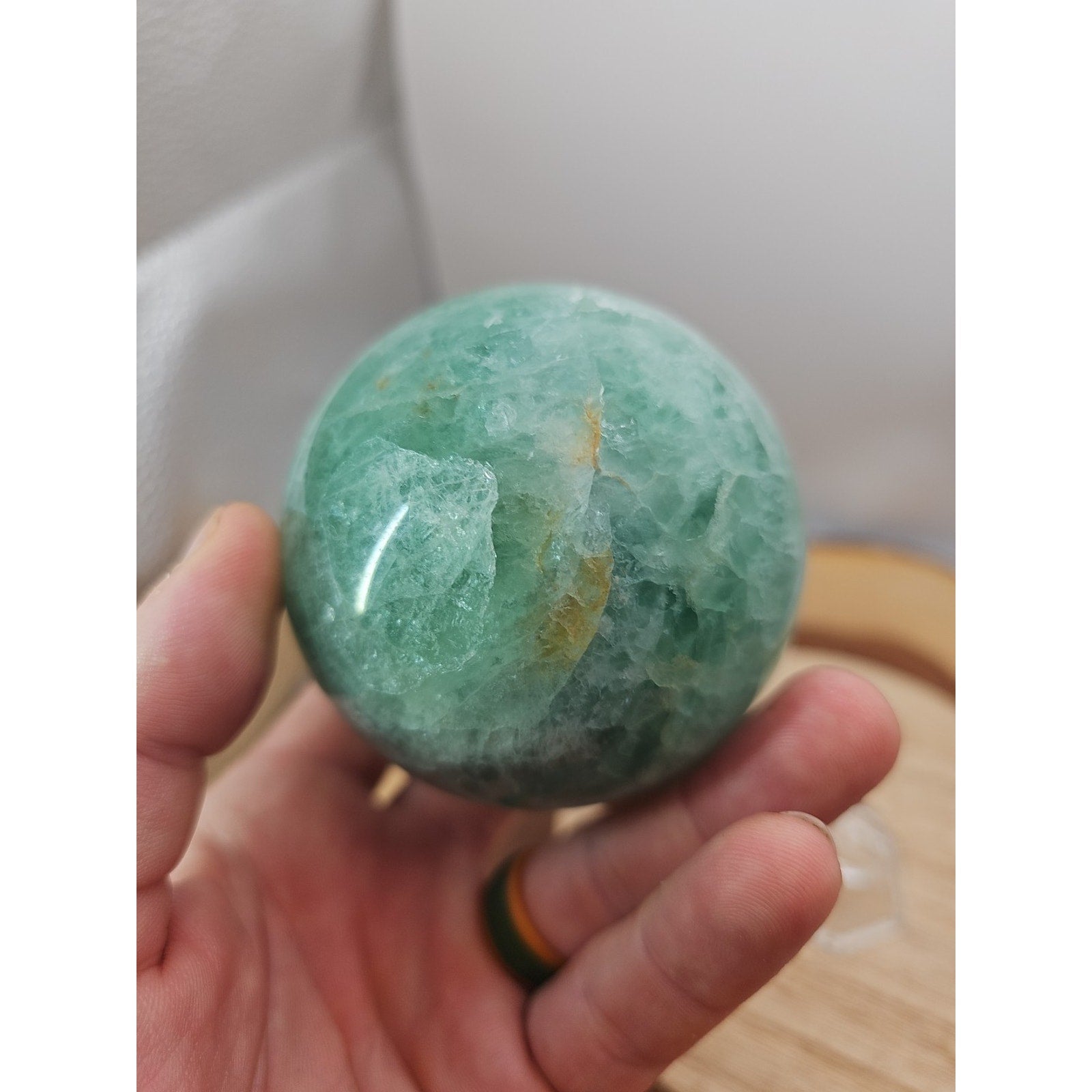 1.43lb Natural Rainbow Fluorite Quartz Crystal Sphere Ball Polished
