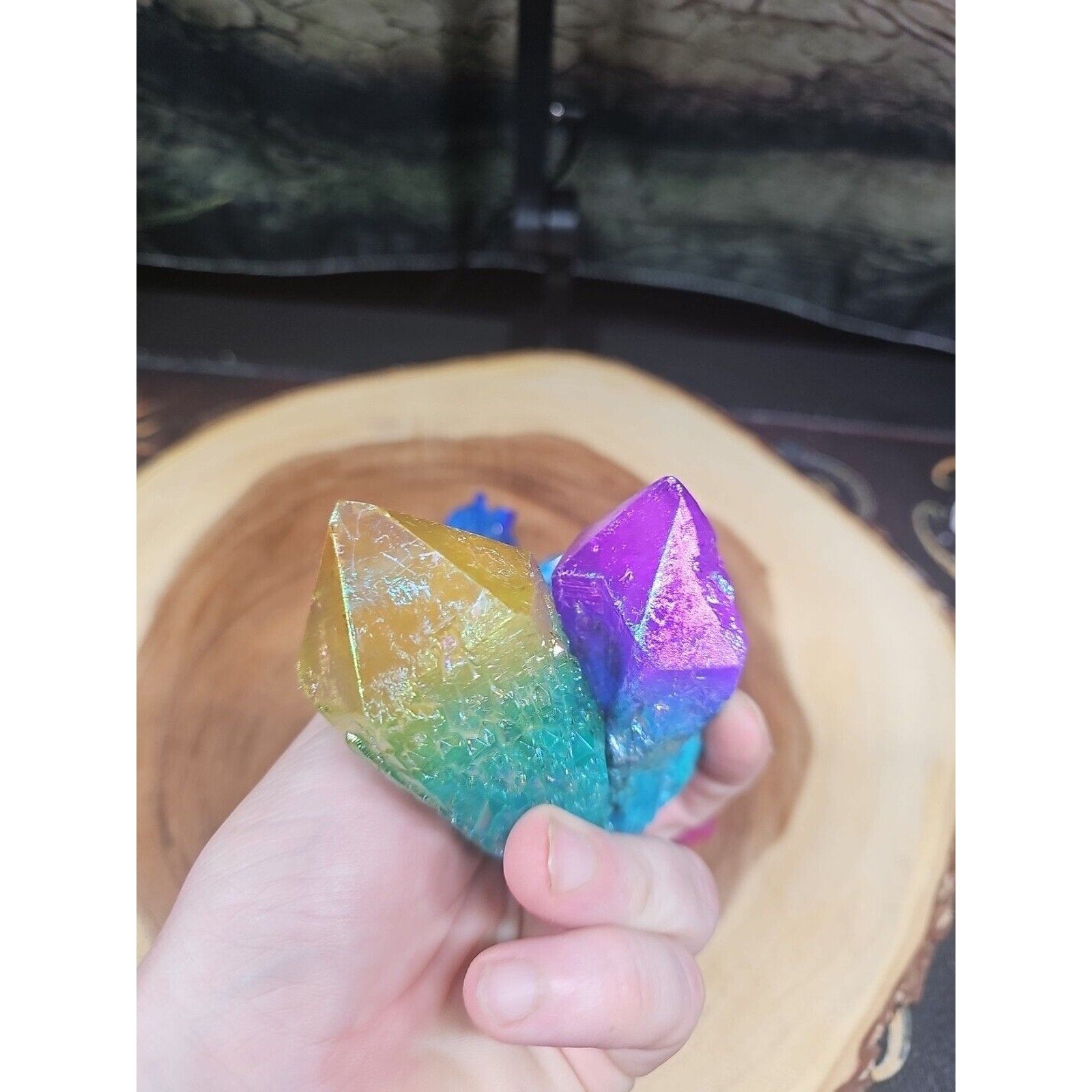 6Pcs 1.41lbs Rainbow Aqua Aura Quartz Crystal Points Titanium Coating B2