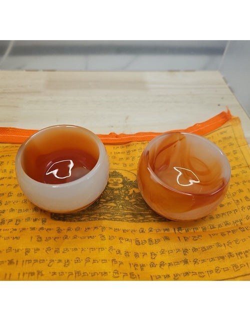 Load image into Gallery viewer, 2Pcs Manmade Art Agate Carnelian Quartz Crystal Tea Cup Carving Healing
