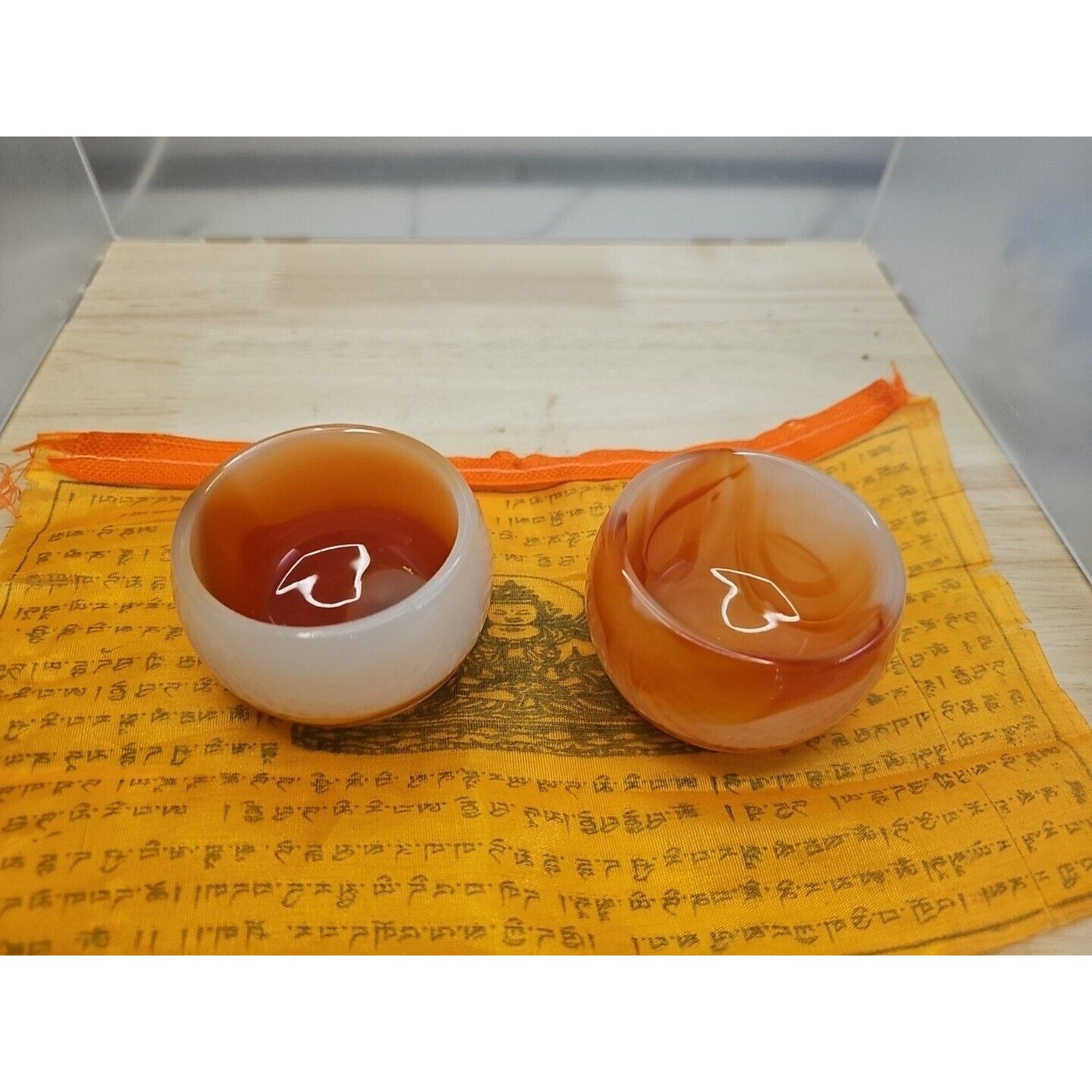 2Pcs Manmade Art Agate Carnelian Quartz Crystal Tea Cup Carving Healing