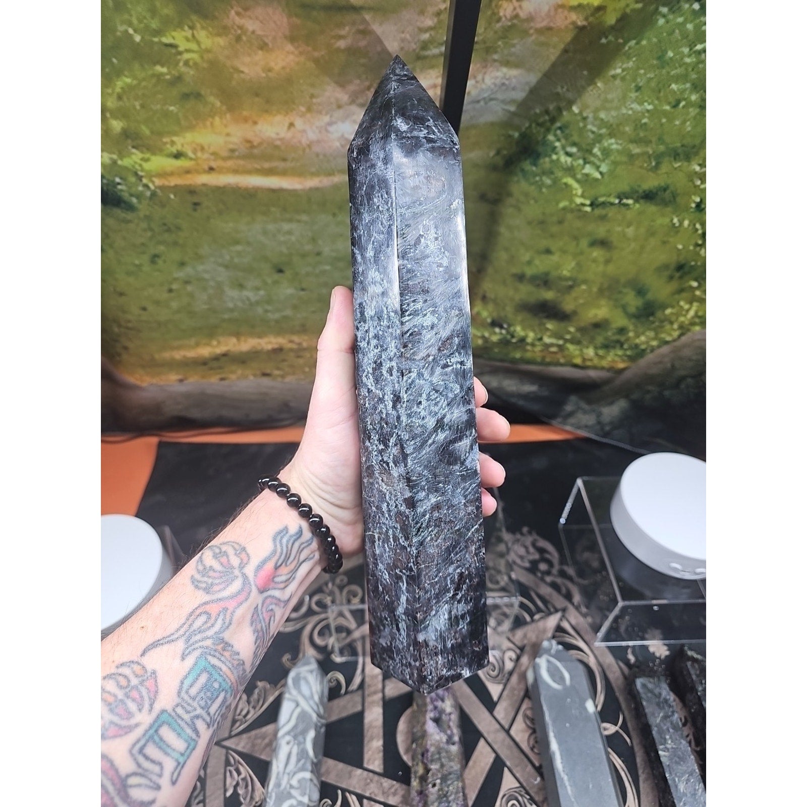 6lbs 13in Tall Arfvedsonite Garnet Blue Flashes Crystal Point