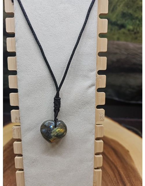 Load image into Gallery viewer, Labradorite Cord Necklace Healing/Protection Heart
