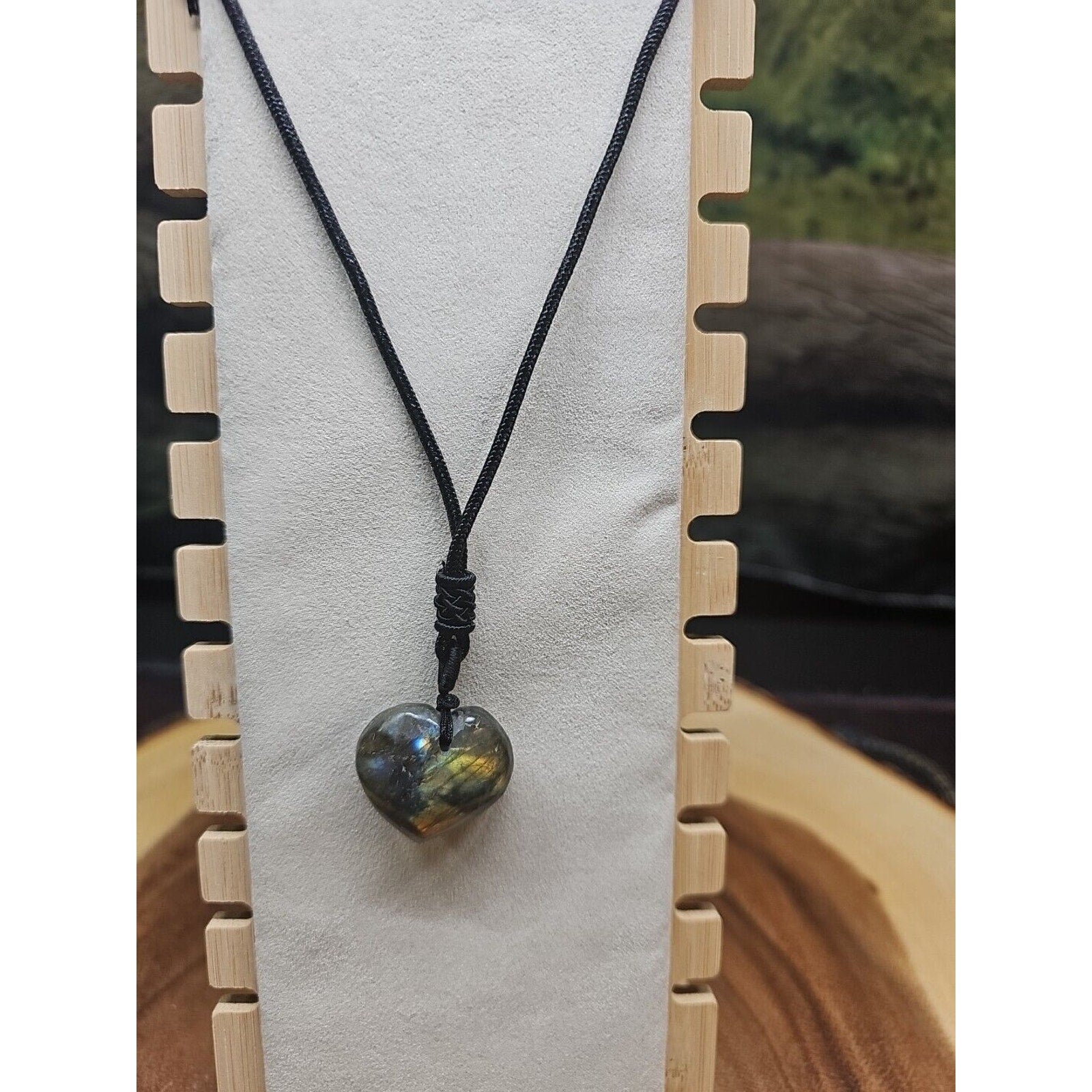 Labradorite Cord Necklace Healing/Protection Heart