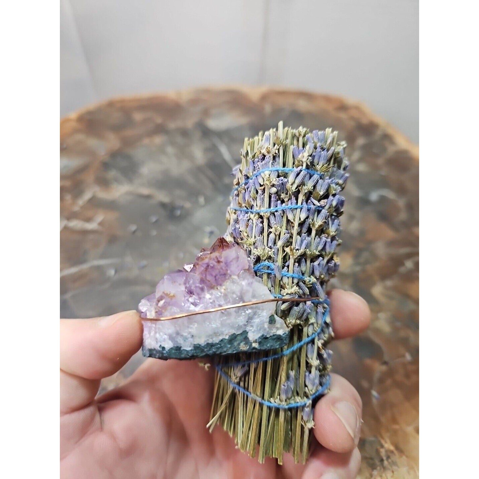 Lavender wrapped crystal W/ Huge Amethyst Healing