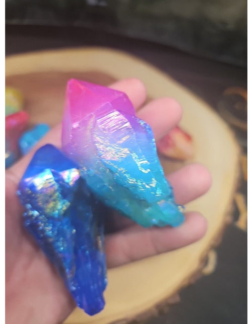 Load image into Gallery viewer, 1.75LB 7Pcs Rainbow Aqua Aura Quartz Crystal Cluster Points Titanium Coating
