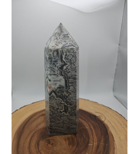 3.69LB 1Pcs Natural Gray Crazy Lace Jasper Crystal Point Tower Healing