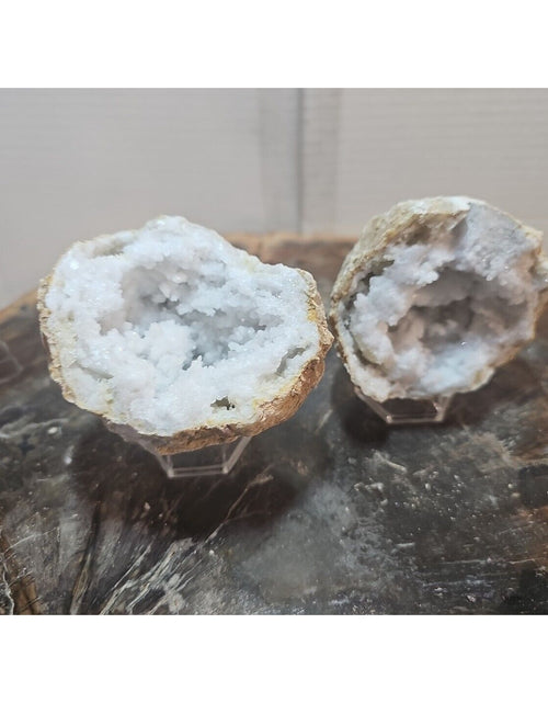 Load image into Gallery viewer, 1.18lbs Pair Geode Crystal Moroccan Quartz W /Stands
