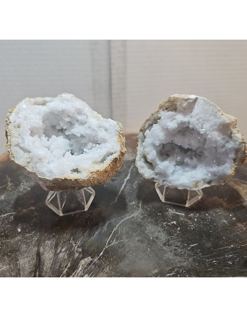 Load image into Gallery viewer, 1.18lbs Pair Geode Crystal Moroccan Quartz W /Stands
