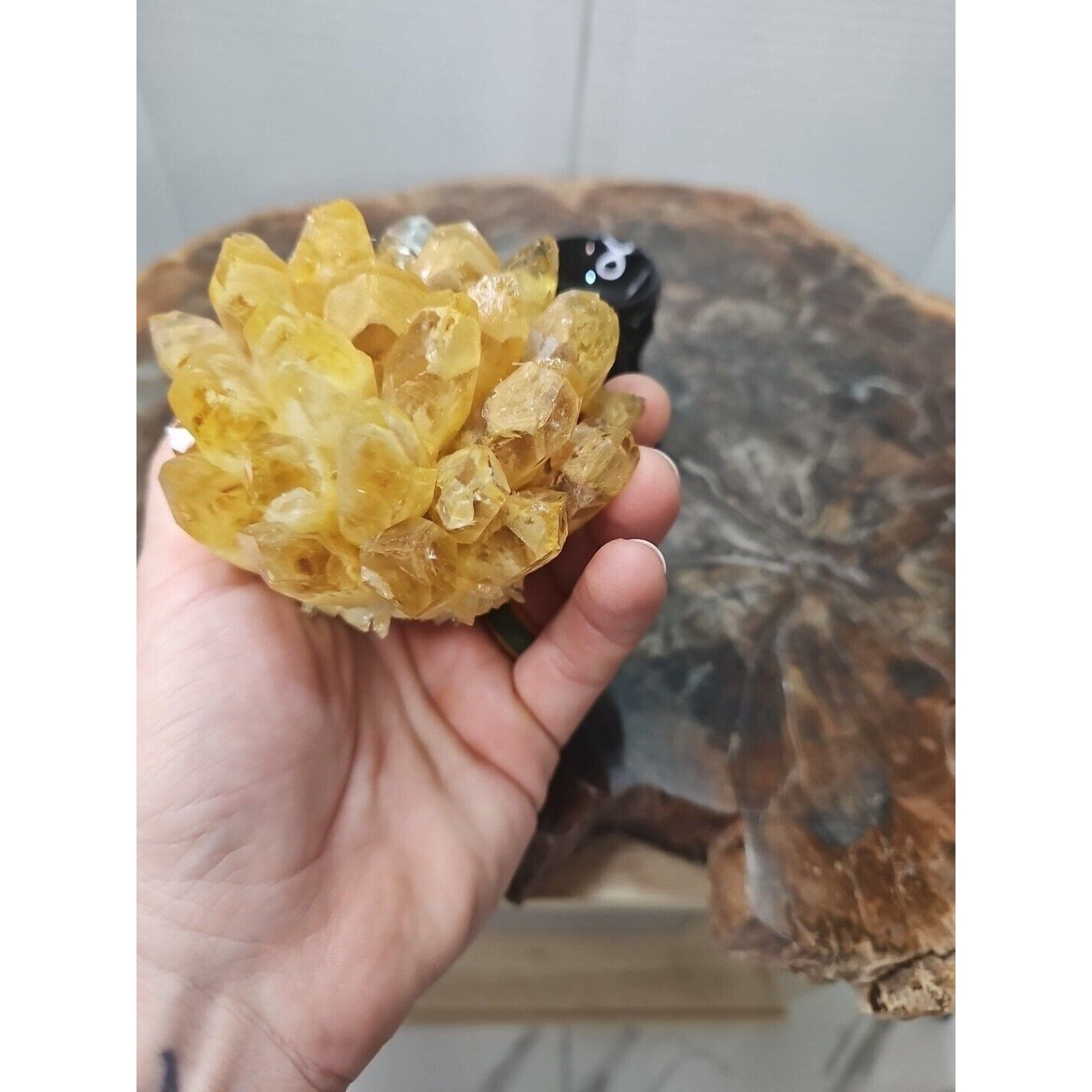 1.12LB Yellow Phantom Quartz Crystal Cluster Mineral Specimen W/Stand