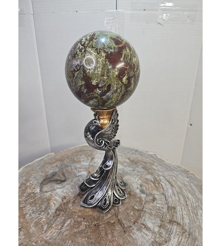 4.14lb Natural dragon blood stone quartz sphere crystal reiki healing W/Stand