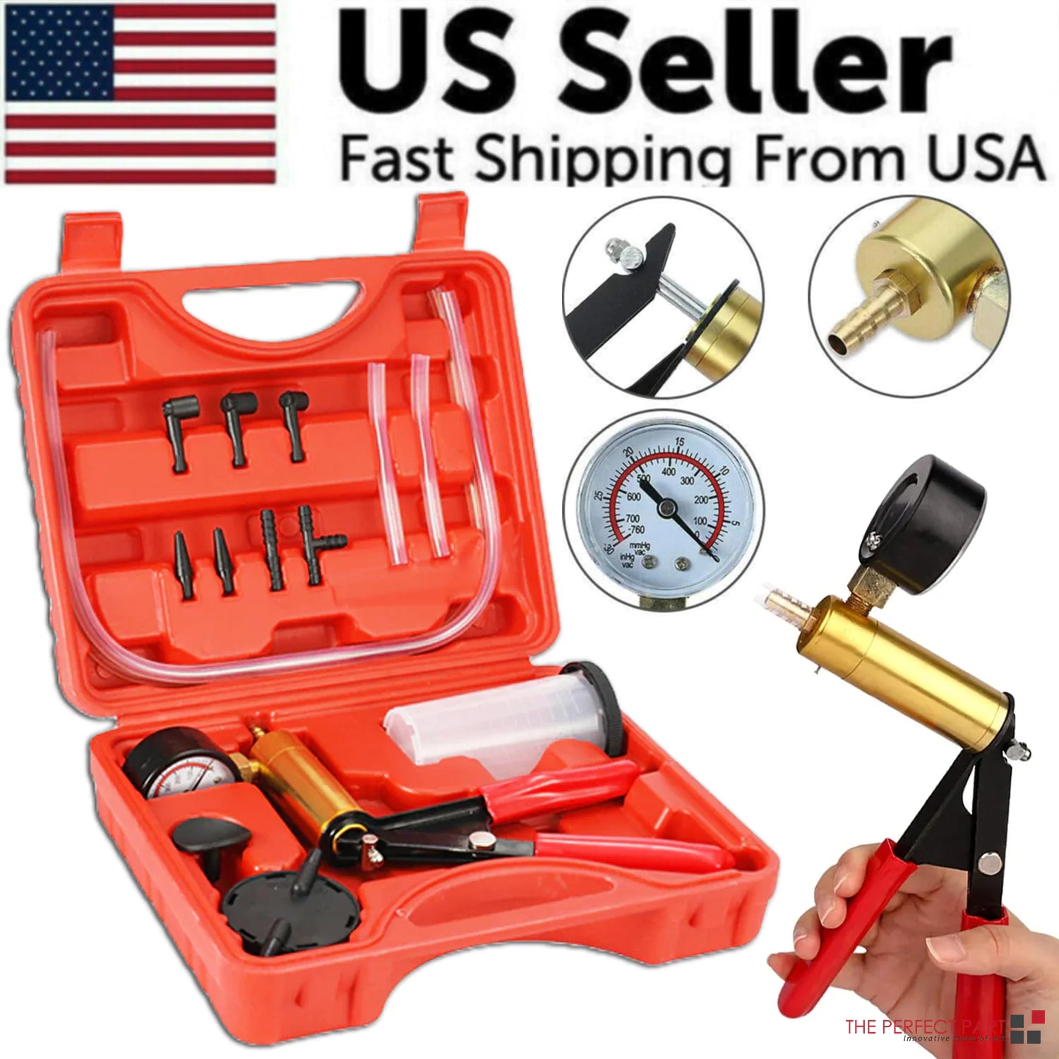 Hand Held Vacuum Pressure Pump Tester Set Brake Fluid Bleeder Bleeding Kit + Box