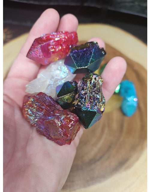 Load image into Gallery viewer, 10Pcs .68lbs Rainbow Aqua Aura Quartz Crystal Points Titanium Coating B1
